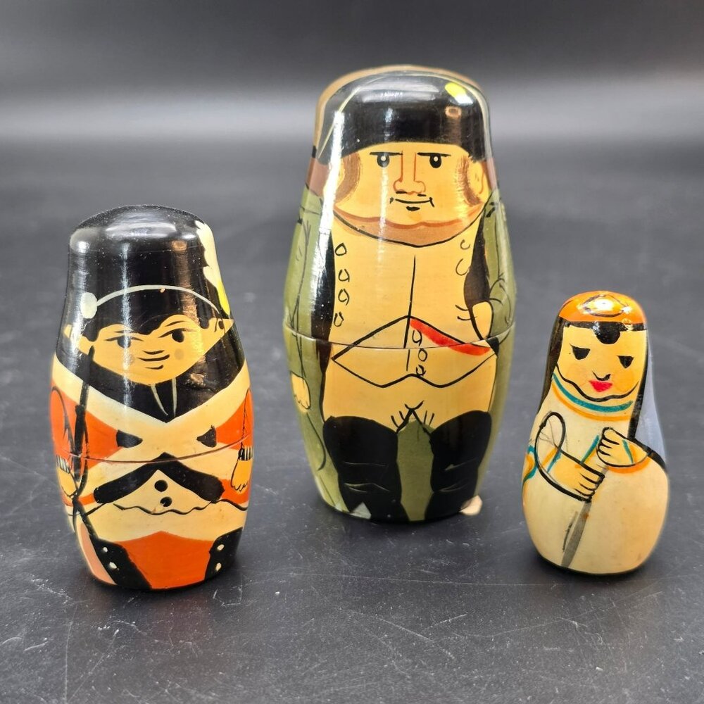 Hand-Painted Vintage Wooden Nesting Dolls Set Of 3 Napoleon-Themed CR2028